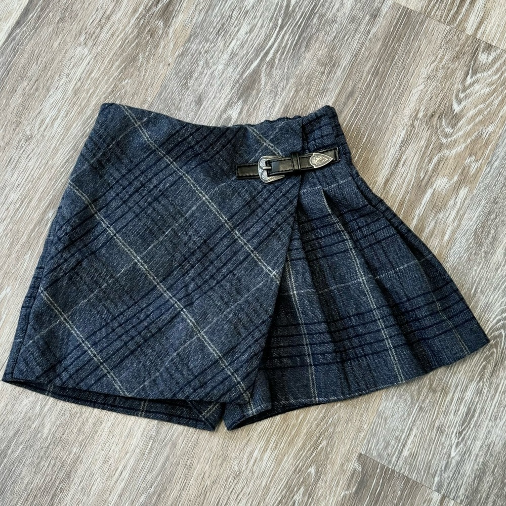 Zara Kids Collection Navy Blue Pleated Skort Size 8 Plaid